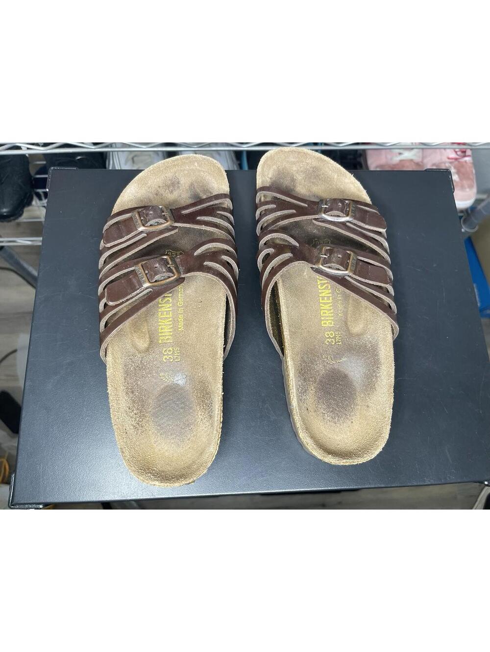 Birkenstock Grenada Softbed Leather Womens 7 Brown Suede Sandals with Buckles-38